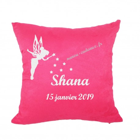 Housse coussin naissance rose personnalisé petite fée prénom