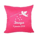 Housse coussin de naissance rose personnalisé ange en flex velours