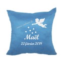 Coussin naissance personnalisé bleu ange velours housse