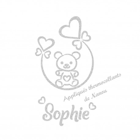 Appliqué thermocollant personnalisé petit ours en flex pailleté