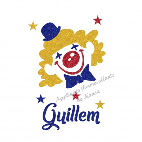 Appliqué thermocollant clown cirque personnalisé en flex pailleté