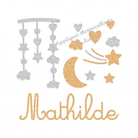 Appliqué thermocollant prénom fille décorations lit bébé en flex pailleté