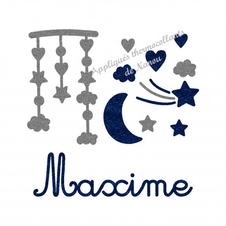 Appliqué thermocollant pailleté prénom garçon décorations lit bébé