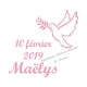 Appliqué thermocollant colombe prénom date baptême naissance