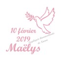 Appliqué thermocollant colombe prénom date baptême naissance