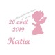 Appliqué thermocollant velours fillette baptême prénom date naissance