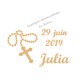 Appliqué thermocollant prénom date baptême chapelet en flex brillant