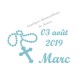 Appliqué thermocollant prénom date baptême chapelet en flex brillant