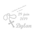 Appliqué thermocollant prénom date baptême chapelet en flex brillant