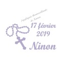 Appliqué thermocollant velours chapelet prénom date baptême