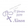 Appliqué thermocollant velours chapelet prénom date baptême