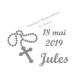 Appliqué thermocollant velours chapelet prénom date baptême