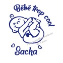Appliqué thermocollant garçon bébé cool prénom en flex pailleté