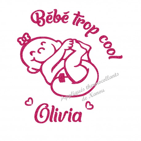 Appliqué thermocollant fille bébé cool prénom en flex pailleté