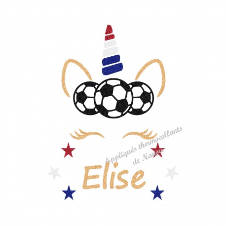 Appliqué thermocollant personnalisé licorne foot équipe de France en flex pailleté