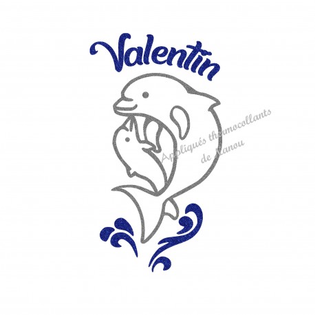 Appliqué thermocollant dauphins gris personnalisé en flex pailleté