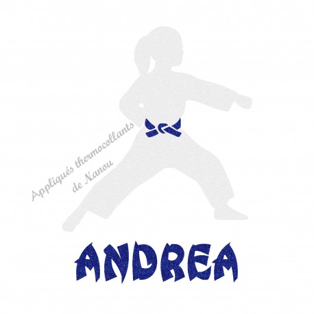 Appliqué thermocollant karaté judo personnalisé fille arts martiaux en flex pailleté