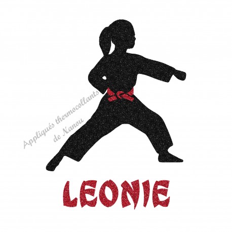 Appliqué thermocollant arts martiaux karaté judo personnalisé fille en flex pailleté