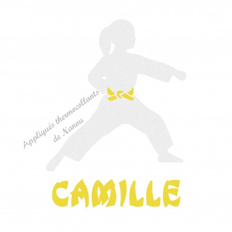 Appliqué thermocollant velours arts martiaux karaté judo personnalisé fille en flex pailleté