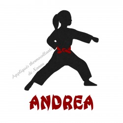 Appliqué thermocollant velours fille arts martiaux karaté judo personnalisé en flex pailleté