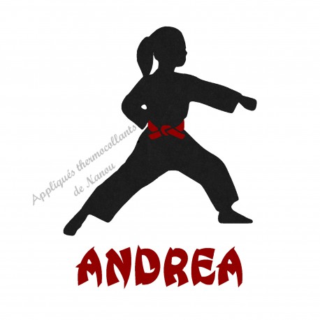 Appliqué thermocollant velours fille arts martiaux karaté judo personnalisé en flex pailleté
