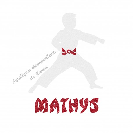 Appliqué thermocollant karaté personnalisé garçon arts martiaux judo en flex pailleté
