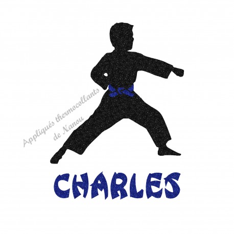 Appliqué thermocollant arts martiaux karaté judo personnalisé garçon en flex pailleté