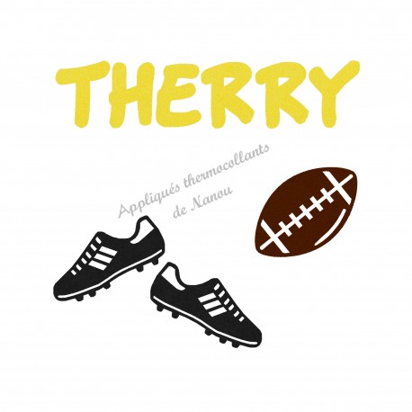 Appliqué thermocollant personnalisé ballon rugby et chaussure en flex velours
