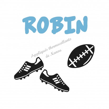 Appliqué thermocollant velours personnalisé ballon rugby et crampons
