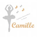 Appliqué thermocollant danseuse argent musique en flex pailleté