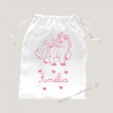 Petit sac pochon licorne coeur personnalisé prénom pailleté