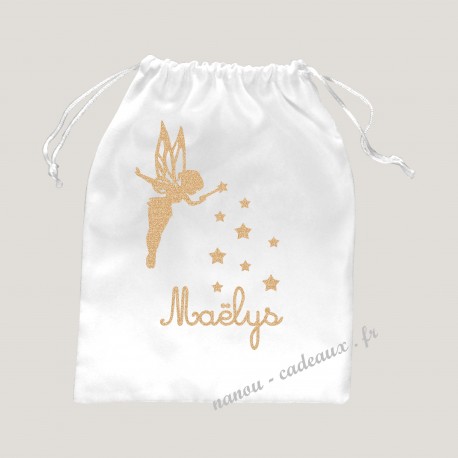 Petit sac pochon fée étoiles personnalisé prénom pailleté