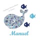 Appliqué thermocollant baleine liberty bleu et flex velours