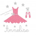 Appliqué thermocollant personnalisé tutu danse et ballerine rose en flex pailleté