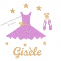 Appliqué thermocollant personnalisé tutu danse parme et ballerine en flex pailleté