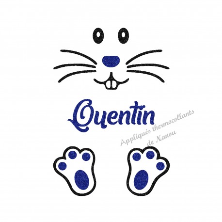 Appliqué thermocollant garçon lapin de pâques personnalisé pailleté