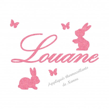 Appliqué thermocollant personnalisé 2 lapins fille en flex pailleté