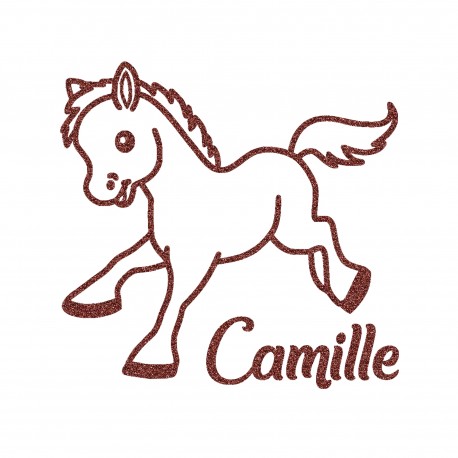 Appliqué thermocollant poney avec prénom personnalisé en flex pailleté