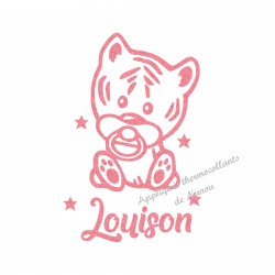 Appliqué thermocollant bébé tigre avec prénom personnalisé en flex pailleté