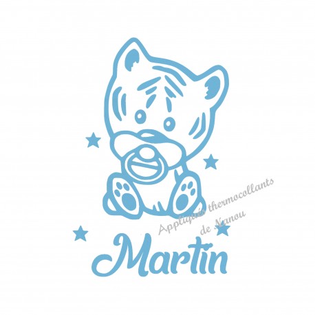 Appliqué thermocollant personnalisé bébé tigre avec prénom velours
