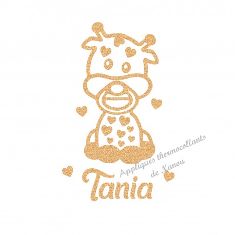 Appliqué thermocollant bébé girafe avec prénom personnalisé en flex pailleté