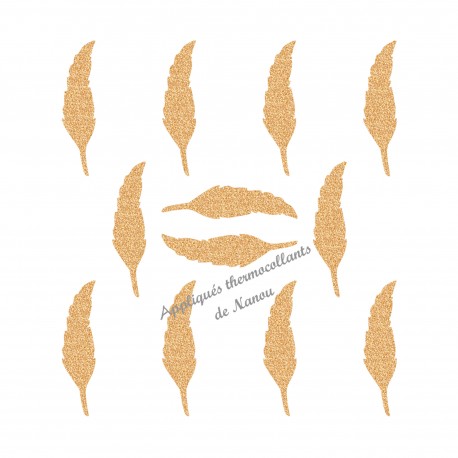 Lot de 12 plumes appliqué thermocollant flex pailleté