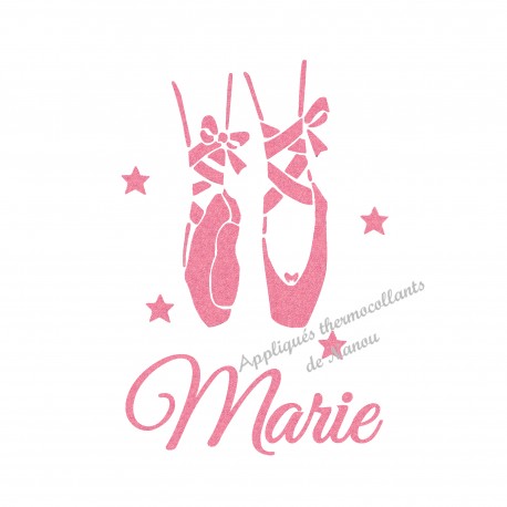 Appliqué thermocollant chaussons danse personnalisé avec prénom pailleté