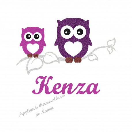 Appliqué thermocollant personnalisé chouettes en flex pailleté mauve