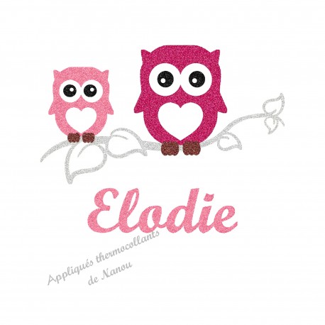 Appliqué thermocollant personnalisé chouettes en flex pailleté rose