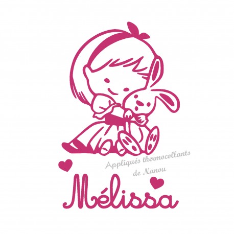 Appliqué thermocollant personnalisé fille lapin doudou velours avec prénom