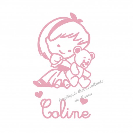Appliqué thermocollant personnalisé fille ourson doudou velours avec prénom