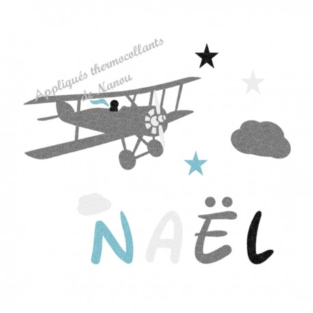 Appliqué thermocollant personnalisé avion nuage velours