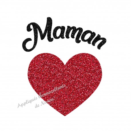 Appliqué thermocollant maman et cœur en flex pailleté