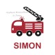 Appliqué thermocollant camion pompier personnalisé avec prénom pailleté
